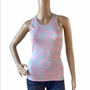 Nike Girls Gray Pink Dri-Fit Slim Fit Rib Sleeveless Racerback Tank Top L